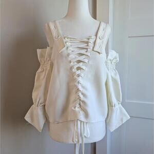 AMERI VINTAGE Japanese upcycled 2-way lace up off shoulder top